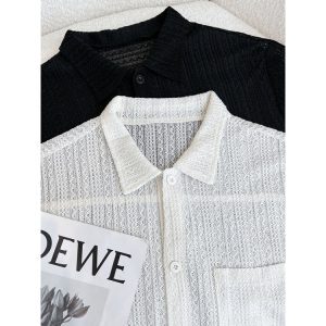 Men's Casual Hollow Short-Sleeve Shirt - Niche Design, Loose Fit, Lightweight Summer Top for a High-End Look