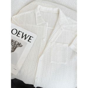 Men's Casual Hollow Short-Sleeve Shirt - Niche Design, Loose Fit, Lightweight Summer Top for a High-End Look