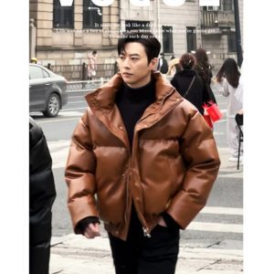 Men's Dragon Dadao Trendy Casual Faux Leather Jacket - Warm Padded Bread Jacket for Autumn & Winter