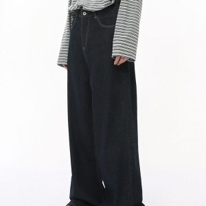 Men's Dropped Crotch Wide Leg Casual Jeans in Cow Print - Trendy American Style Loose Straight Long Pants