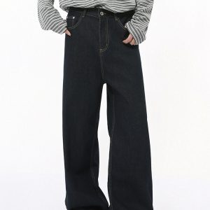 Men's Dropped Crotch Wide Leg Casual Jeans in Cow Print - Trendy American Style Loose Straight Long Pants