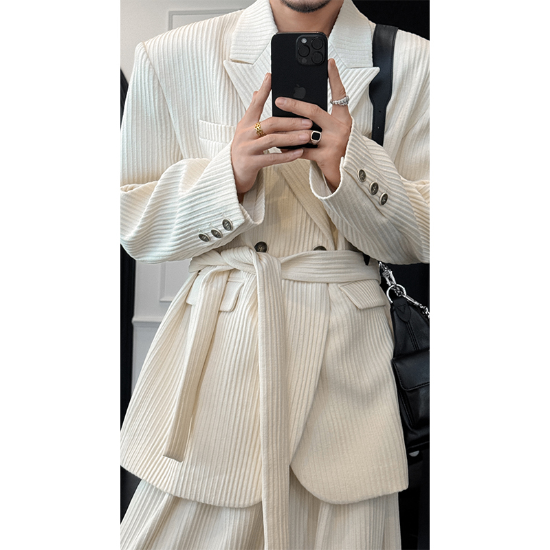 Men's High-End Lace-Up Suit Set, Stylish Autumn/Winter 2024 Fashion with Casual Pants, Trendy and Handsome Look