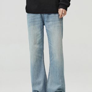 Men's High Street Clean Fit Washed Light Blue Micro-Flare Jeans - Slim Fit, Flattering Design for a Stylish 90s Look