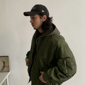 Men's Japanese Winter MA1 Pilot Jacket - Thick Cotton Coat, Vintage Streetwear, Fake Two-Piece Design, American Style