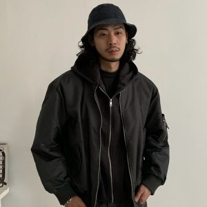 Men's Japanese Winter MA1 Pilot Jacket - Thick Cotton Coat, Vintage Streetwear, Fake Two-Piece Design, American Style