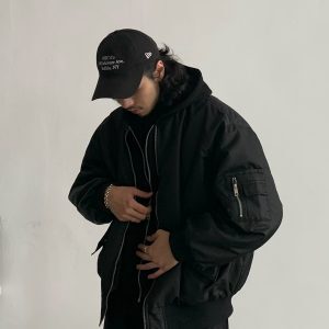 Men's Japanese Winter MA1 Pilot Jacket - Thick Cotton Coat, Vintage Streetwear, Fake Two-Piece Design, American Style