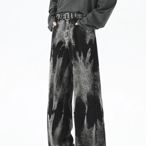 Men's Loose Straight Fit Tie-Dye Casual Jeans - Trendy High Street Style Long Pants