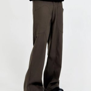 Men's Loose Straight Wool Suit Pants with Draped Design - Casual Thick Cleanfit Style
