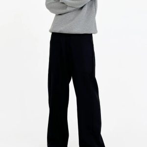 Men's Loose Straight Wool Suit Pants with Draped Design - Casual Thick Cleanfit Style