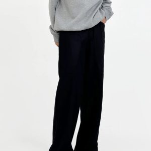 Men's Loose Straight Wool Suit Pants with Draped Design - Casual Thick Cleanfit Style