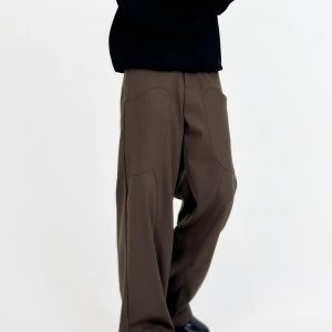 Men's Loose Straight Wool Suit Pants with Draped Design - Casual Thick Cleanfit Style
