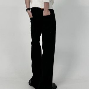 Men's Pure Black Micro-Flare Jeans - Slim Fit, Washed Finish, Versatile Style for Commuting, Casual Wear, Y2K Fashion