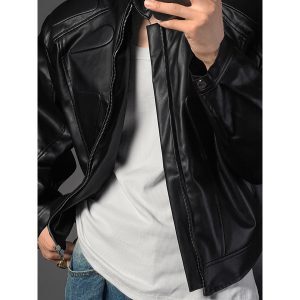Men's Retro Dragon Dadao Leather Jacket - Trendy Short Motorcycle Jacket in 2023 American Style