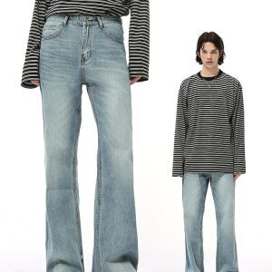 Men's Retro Washed Micro-Flare Jeans - Clean Fit High Street Style, Loose Straight Long Pants, Perfect for 90s and Y2K Fashion.