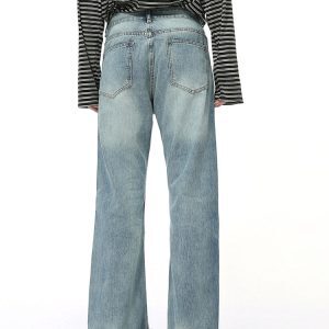 Men's Retro Washed Micro-Flare Jeans - Clean Fit High Street Style, Loose Straight Long Pants, Perfect for 90s and Y2K Fashion.
