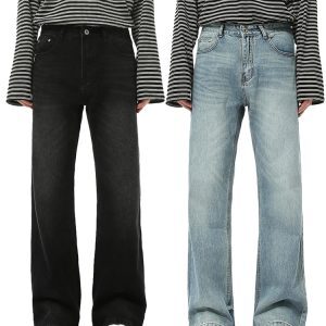 Men's Retro Washed Micro-Flare Jeans - Clean Fit High Street Style, Loose Straight Long Pants, Perfect for 90s and Y2K Fashion.