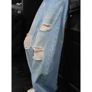 Men's Ripped Jeans - Loose Straight Casual Pants - American High Street Style - Trendy Summer Fashion