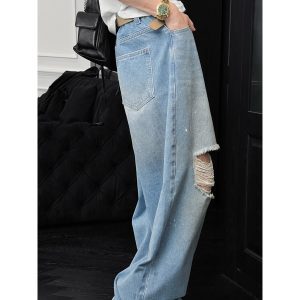Men's Ripped Jeans - Loose Straight Casual Pants - American High Street Style - Trendy Summer Fashion