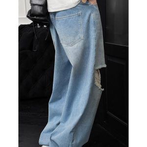 Men's Ripped Jeans - Loose Straight Casual Pants - American High Street Style - Trendy Summer Fashion