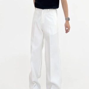 Men's Summer 3D White Straight Loose Casual Pants with Draping Effect - Heavyweight Long Trousers for a Relaxed Y2K Style