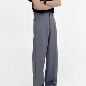 Men's Summer 3D White Straight Loose Casual Pants with Draping Effect - Heavyweight Long Trousers for a Relaxed Y2K Style