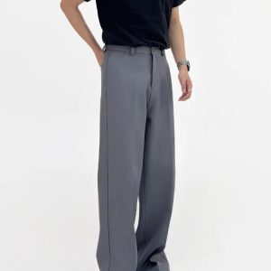 Men's Summer 3D White Straight Loose Casual Pants with Draping Effect - Heavyweight Long Trousers for a Relaxed Y2K Style