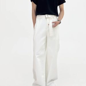 Men’s Summer Vintage Pure Cotton Loose Straight Wide-Leg Jeans - Casual Floor-Length Pants in American Style