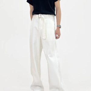 Men’s Summer Vintage Pure Cotton Loose Straight Wide-Leg Jeans - Casual Floor-Length Pants in American Style
