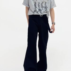 Men’s Summer Vintage Pure Cotton Loose Straight Wide-Leg Jeans - Casual Floor-Length Pants in American Style