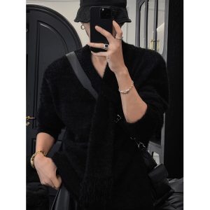 Men's Versatile Knitted Sweater - High-End Scarf Design, Lazy Style, Cleanfit, Perfect for Autumn/Winter 2024