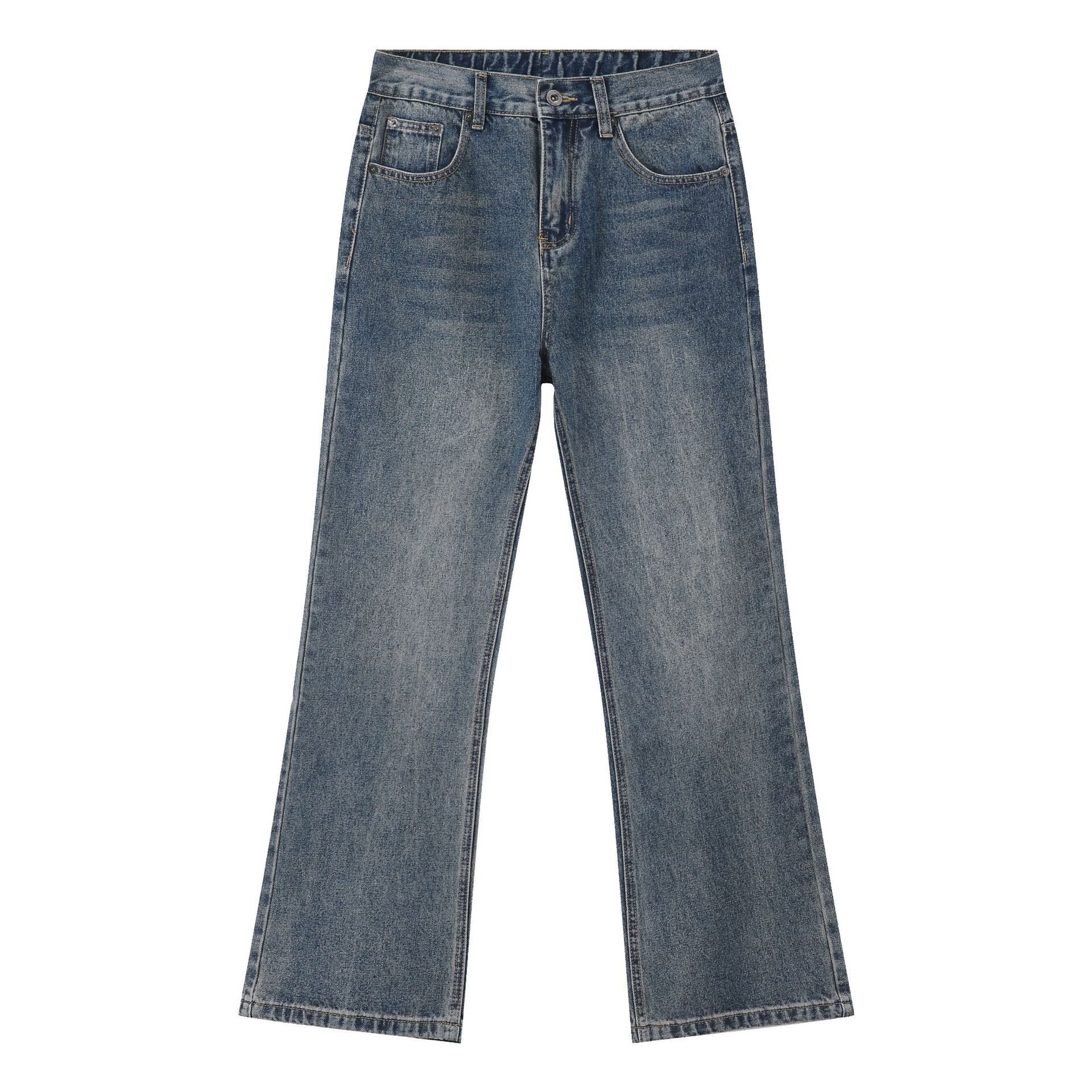 Men's Vintage Clean Fit Rust Blue Washed Micro Flare Jeans with Loose Elastic Waist for Slimming Y2K Style