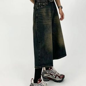 Men's Vintage Distressed Denim Shorts - Loose Straight Wide-Leg Cropped Pants for Summer - Versatile American Style
