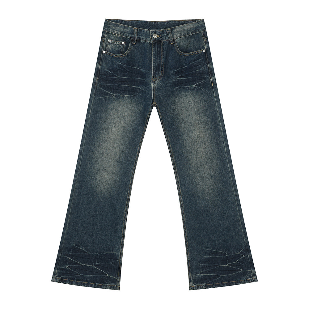 Men's Vintage Micro-Flare Jeans with Water Ripple Effect - American Retro Clean Fit, Slim-Fit Design, 90s Style