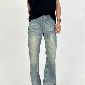 Men's Vintage Retro Flared Pants - American Style Washed Slim-Fit Long-Leg Jeans for a 90s Y2K Look
