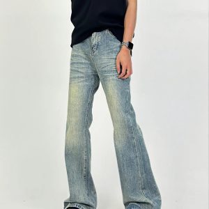 Men's Vintage Retro Flared Pants - American Style Washed Slim-Fit Long-Leg Jeans for a 90s Y2K Look