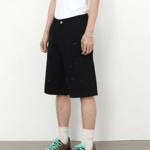 Men's Vintage Washed Distressed Denim Shorts - Casual Loose Fit Straight-Cut Mid-Length 90s Style Five-Point Summer Fashion