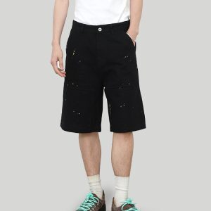 Men's Vintage Washed Distressed Denim Shorts - Casual Loose Fit Straight-Cut Mid-Length 90s Style Five-Point Summer Fashion