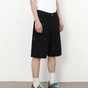 Men's Vintage Washed Distressed Denim Shorts - Casual Loose Fit Straight-Cut Mid-Length 90s Style Five-Point Summer Fashion