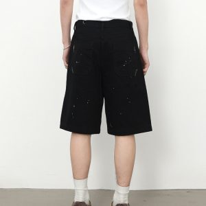 Men's Vintage Washed Distressed Denim Shorts - Casual Loose Fit Straight-Cut Mid-Length 90s Style Five-Point Summer Fashion