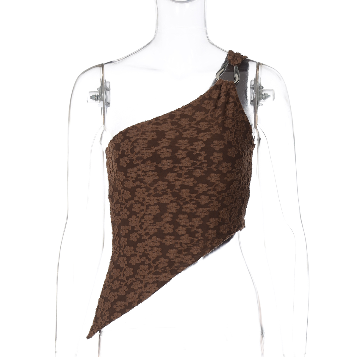 Metal Buckle Single Shoulder Jacquard Tank Top for Women - Trendy Summer Short Top, Versatile Fashion Essential