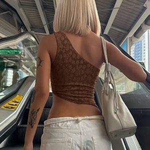 Metal Buckle Single Shoulder Jacquard Tank Top for Women - Trendy Summer Short Top, Versatile Fashion Essential