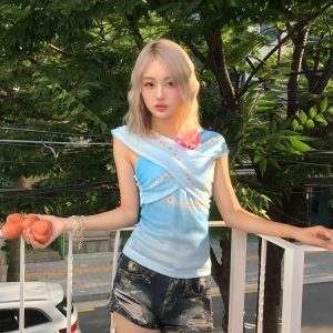 Metallic Gradient Knitted Multi-Way Wrap Bandeau Top - Women's Off-Shoulder One-Shoulder T-Shirt for 90s and Y2K Style
