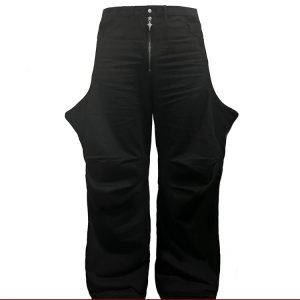 Micro Flare Wide-Leg Black Denim Bat Cargos Pants - Niche Design for a Trendy 90s Y2K Look