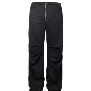 Micro Flare Wide-Leg Black Denim Bat Cargos Pants - Niche Design for a Trendy 90s Y2K Look