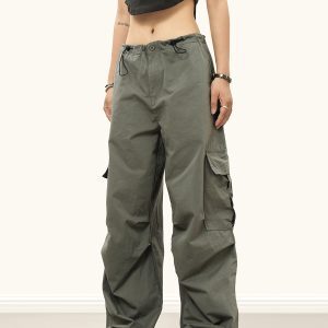 Military Green Heavy-Duty Cargo Pants for Men & Women - Draping Hip-Hop Pleated Slim Straight Style, Urban Fashion Essential