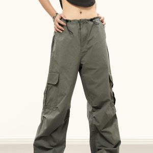 Military Green Heavy-Duty Cargo Pants for Men & Women - Draping Hip-Hop Pleated Slim Straight Style, Urban Fashion Essential