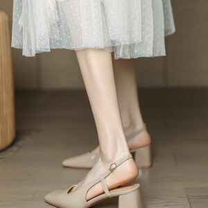 Milk Tea Color Square Toe Closed-Toe Sandals for Women, Summer 2025 French Retro Minimalist Chunky Heel Shoes