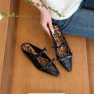 Milk White Pointed Toe Bow Half Slippers for Women - Spring Outdoor Mary Jane Style, Chic and Comfortable Footwear