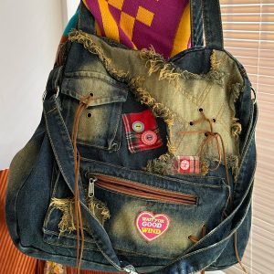 Millennial Vintage Large-Capacity Denim Bag for Students - Versatile Wasteland Style Commuter Tote for Women