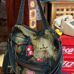 Millennial Vintage Large-Capacity Denim Bag for Students - Versatile Wasteland Style Commuter Tote for Women